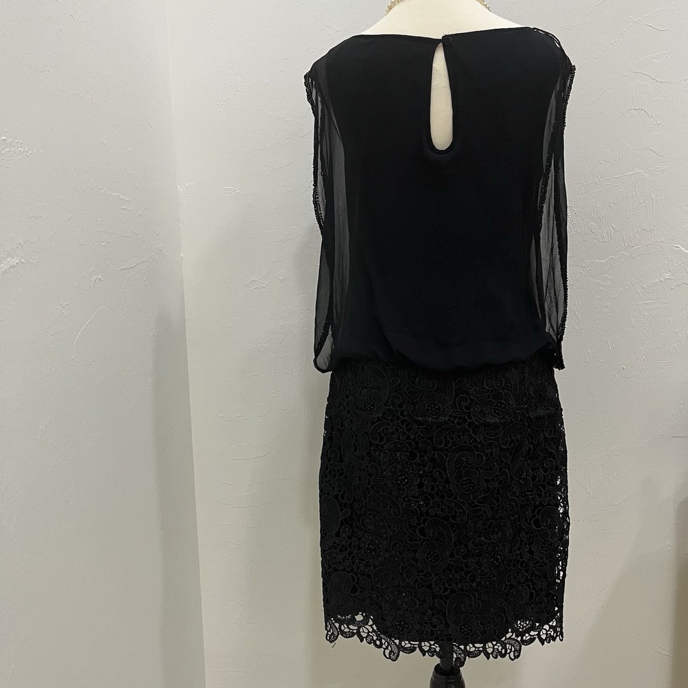 Aidan Mattox Cocktail Dress Women 6 Black Good Silk Lace Beaded Sheer Overlay - Picture 11 of 14